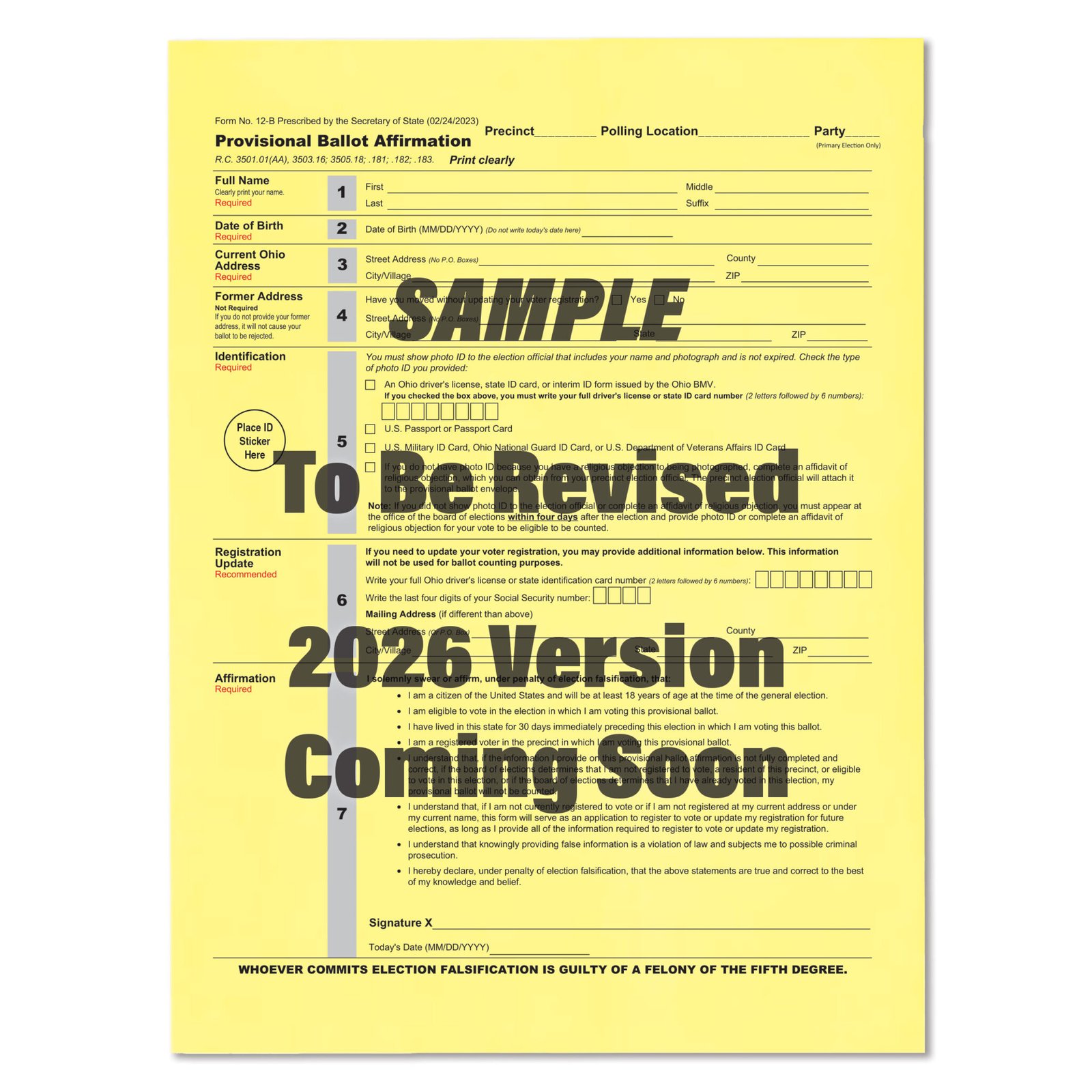 BOE Provisional Enveleope $0.295 ea.