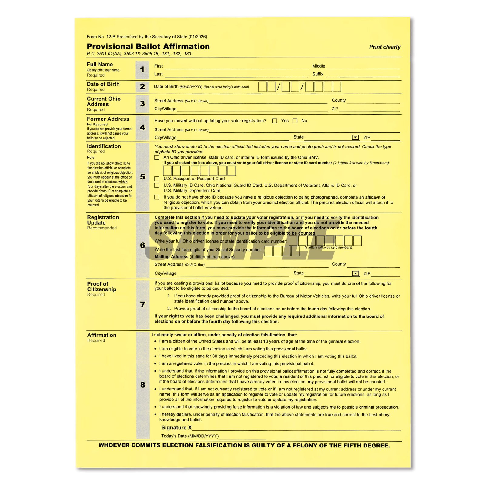 BOE Provisional Enveleope $0.295 ea.